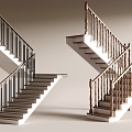 Modern Corner Stair Iron Stair Handrail Stair New Chinese Style Solid Wood Stair 3d model