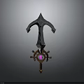 Fantasy Style Sword With Metallic Blade Curved Guard And Pink Gemstone Decoration