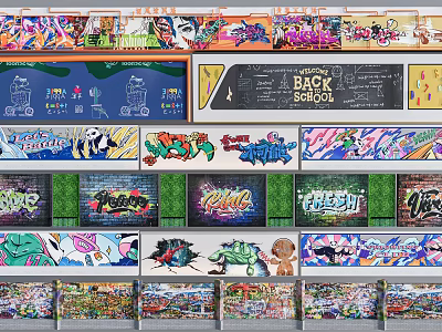 Urban Building Exterior Wall Featuring Colorful Graffiti Art and Street Murals 3d model
