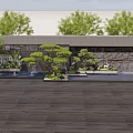 Garden Feature Wall Modern Design With Green Trees Shrubs Water Pond And Decorative Ornaments