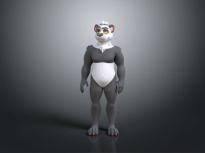 Feline Themed 3D Game Movie Character With White Head Gray Body And Colorful Eyes 3d model