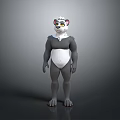 Feline Themed 3D Game Movie Character With White Head Gray Body And Colorful Eyes