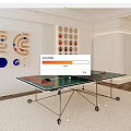 Indoor Sports Equipment Table Tennis Table With Balls Rackets And Decorative Wall