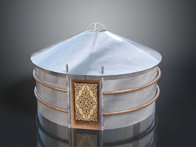 Traditional Yurt Model With White Dome Decorative Door And Rope Details 3d model