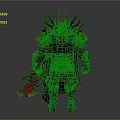 Fantasy Warrior Character With Intricate Armor Horns Weapon And Glowing Red Gems