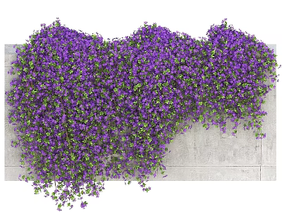 Lush Purple Flower Vines With Green Leaves Covering Gray Stone Wall 3d model