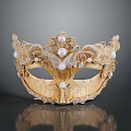 Elegant Golden Decorative Mask With Intricate Carvings And Pearl Embellishments