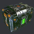 Futuristic Metallic Storage Case With Green Digital Display And Orange Accents