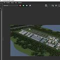 Aerial View of Modern Industrial Factory Complex With Green Grasslands And Waterfront Buildings