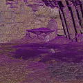 Cave Interior With Stone Walls Bench Gravel Floor Black Patches And Metal Grate