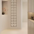 Modern Entryway Hallway Design With Glass Block Partition Decorative Vase And Wooden Cabinets