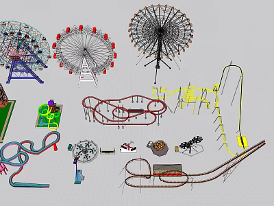Amusement Equipment Collection Featuring Ferris Wheels Roller Coasters Slides And Swings 3d model