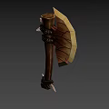 Fantasy Battle Axe with Wooden Handle Orange Carved Blade and Metal Accents