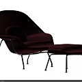 Burgundy Single Seater Sofa With Modern Design Black Metal Legs And Matching Ottoman