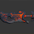 Lava Inspired Mythical Weapon with Blue Red Orange Flames Intricate Patterns and Glowing Details