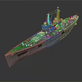 Classic Military Warship Naval Vessel With Main Turrets And Upper Deck Structure