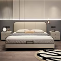 Modern Double Bed With Upholstered Headboard Gray White Wall Nightstands And Rug