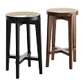 Two Stylish Bar Stools with Black Metal and Wooden Frames and Unique Seat Tops