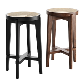 Modern Bar Stool Wooden Rattan Bar Chair 3d model