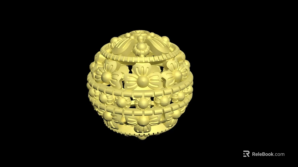 Golden Spherical Jewelry Ornament with Intricate Floral Patterns and Openwork Design 3d model 