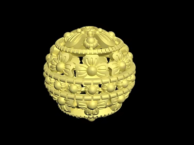Golden Spherical Jewelry Ornament with Intricate Floral Patterns and Openwork Design 3d model