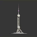Detailed Oriental Pearl Tower Model With Circular Base Green Lawn And Antenna