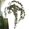 Green Glass Vase Ornamental Decor Set With Natural Plant Branches And Leaves