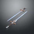 Two Ornate Medieval Swords With Double Edged Metal Blades Leather Wrapped Handles And Decorative Hilts