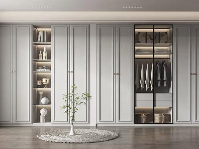 Modern Wardrobe Interior Design With Glass Doors And Clothing Storage Shelves 3d model