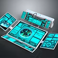 Advanced Control Panel With Multiple Electronic Screens Blue Interface Earth Graphic And Data Charts