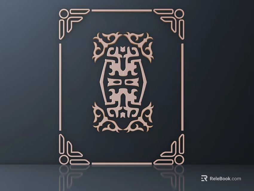 Intricate Golden Carving Design With Ornate Border On Dark Background 3d model 