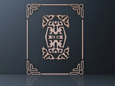 Intricate Golden Carving Design With Ornate Border On Dark Background 3d model
