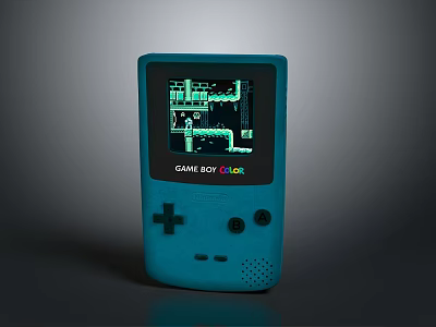 Blue Game Boy Color Handheld Gaming Console With Classic Game Screen 3d model