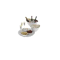 Party Treats With Champagne Glasses Wine Bottles Ice Buckets White Candies Nuts And Golden Chocolates
