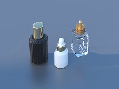 Stylish Perfume Cosmetics Bottles With Black White Transparent Designs And Gold Silver Caps 3d model