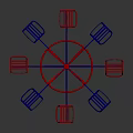 Ferris Wheel Amusement Equipment With Multiple Red And Blue Hanging Seats