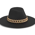Stylish Black Wide Brim Woven Hat with Gold Chain Decorative Band