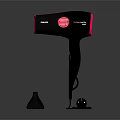 Modern Black And Pink Hair Dryer With Power Plug And Stand For Home Use