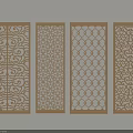 Ornate Wooden Carved Windows With Various Intricate Patterns Displayed On Wall 3d model