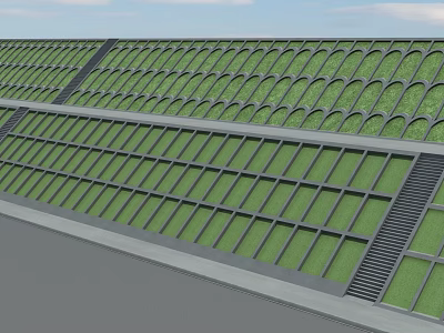 Green Grid Pattern Building Exterior Wall Design With Arched Panels And Glass Sections 3d model