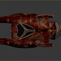 Futuristic Red Aerospace Spaceship With Detailed Golden Emblems And Sleek Cosmic Design