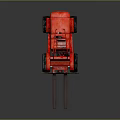 Red Industrial Forklift With Operator Cab Metal Forks And Large Wheels