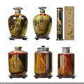 Traditional Ceramic Vessels for Ginseng Wolfberry Wine with Herbal Infusion and Decorative Design