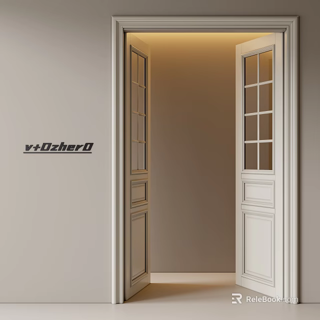 Classic White Double Doors With Glass Panel Inserts For Elegant Interior Design 3d model