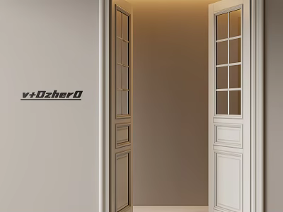 Classic White Double Doors With Glass Panel Inserts For Elegant Interior Design 3d model