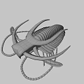 Game and Movie Character Fantasy Creature With Brown Red Exoskeleton Tentacles And Fins