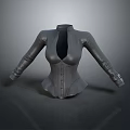 Black Leather Fitted Corset With Long Sleeves And Button Front Design 3d model