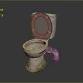 Old Worn Bathroom Toilet Furniture With Open Lid And Exposed Pipe
