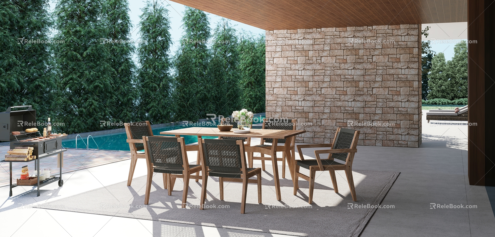 Modern courtyard outdoor dining table 3d model