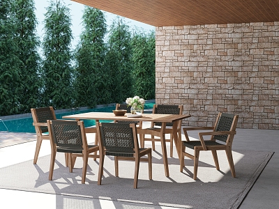 Modern courtyard outdoor dining table 3d model